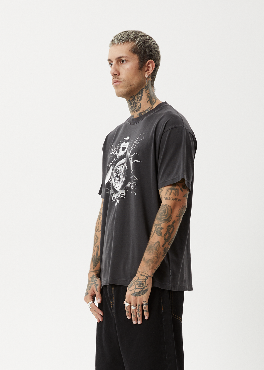 AFENDS Mens Doom Gen - Boxy Tee - Stone Black