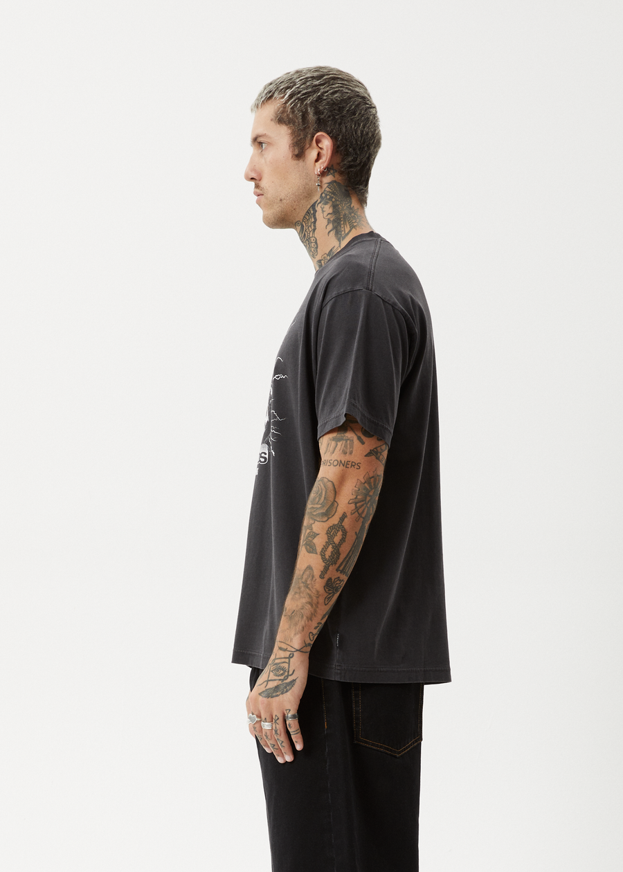 AFENDS Mens Doom Gen - Boxy Tee - Stone Black