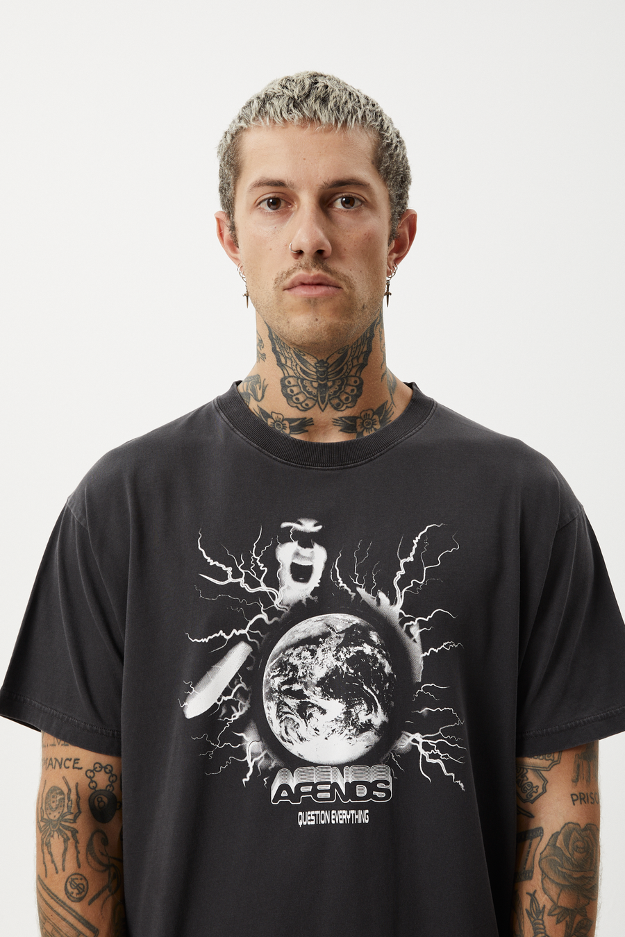 AFENDS Mens Doom Gen - Boxy Tee - Stone Black