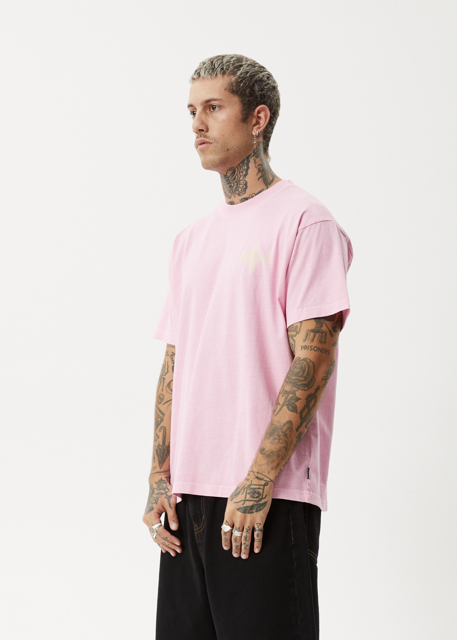 AFENDS Mens Altered - Heavyweight Boxy Tee - Vintage Pink