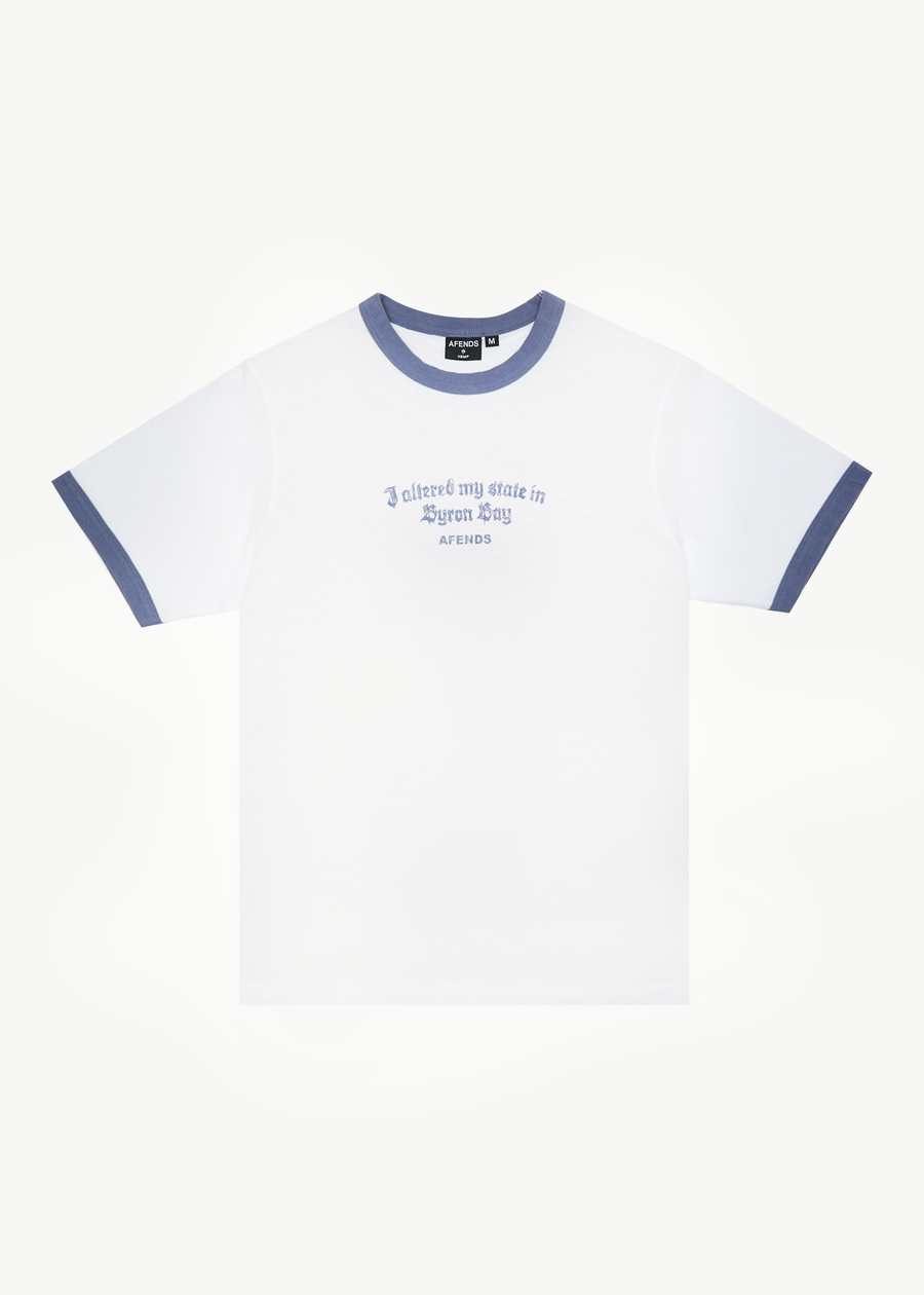 AFENDS Mens Byron Trip - Ringer Tee - White