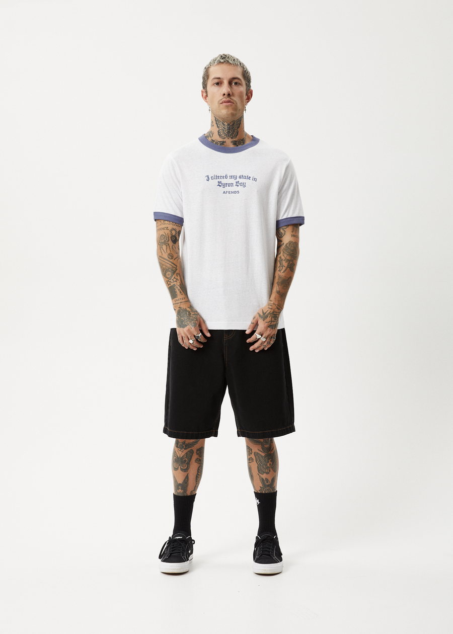 AFENDS Mens Byron Trip - Ringer Tee - White