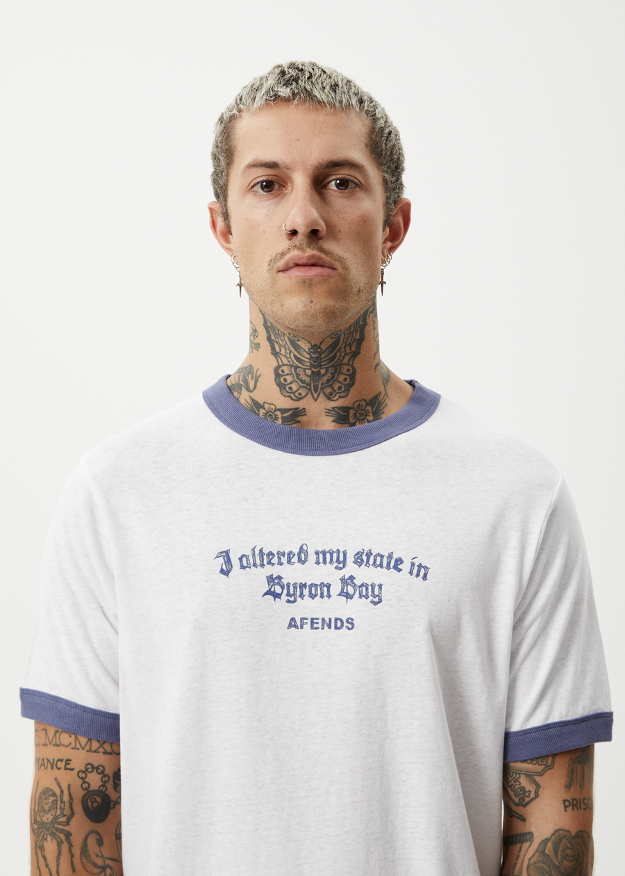 AFENDS Mens Byron Trip - Ringer Tee - White