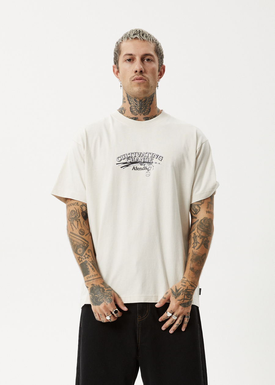AFENDS Mens Cultivate Me - Boxy Tee - Moonbeam