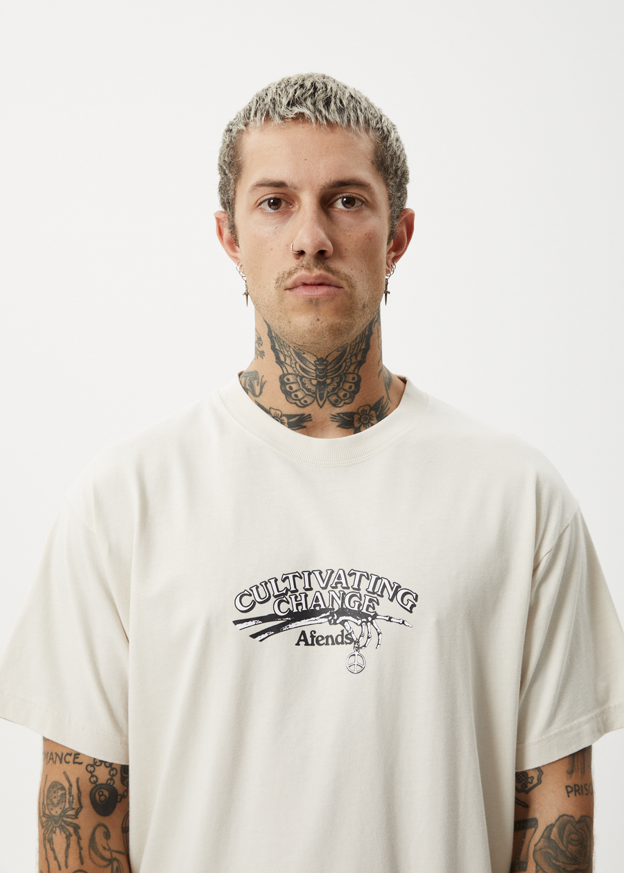 AFENDS Mens Cultivate Me - Boxy Tee - Moonbeam