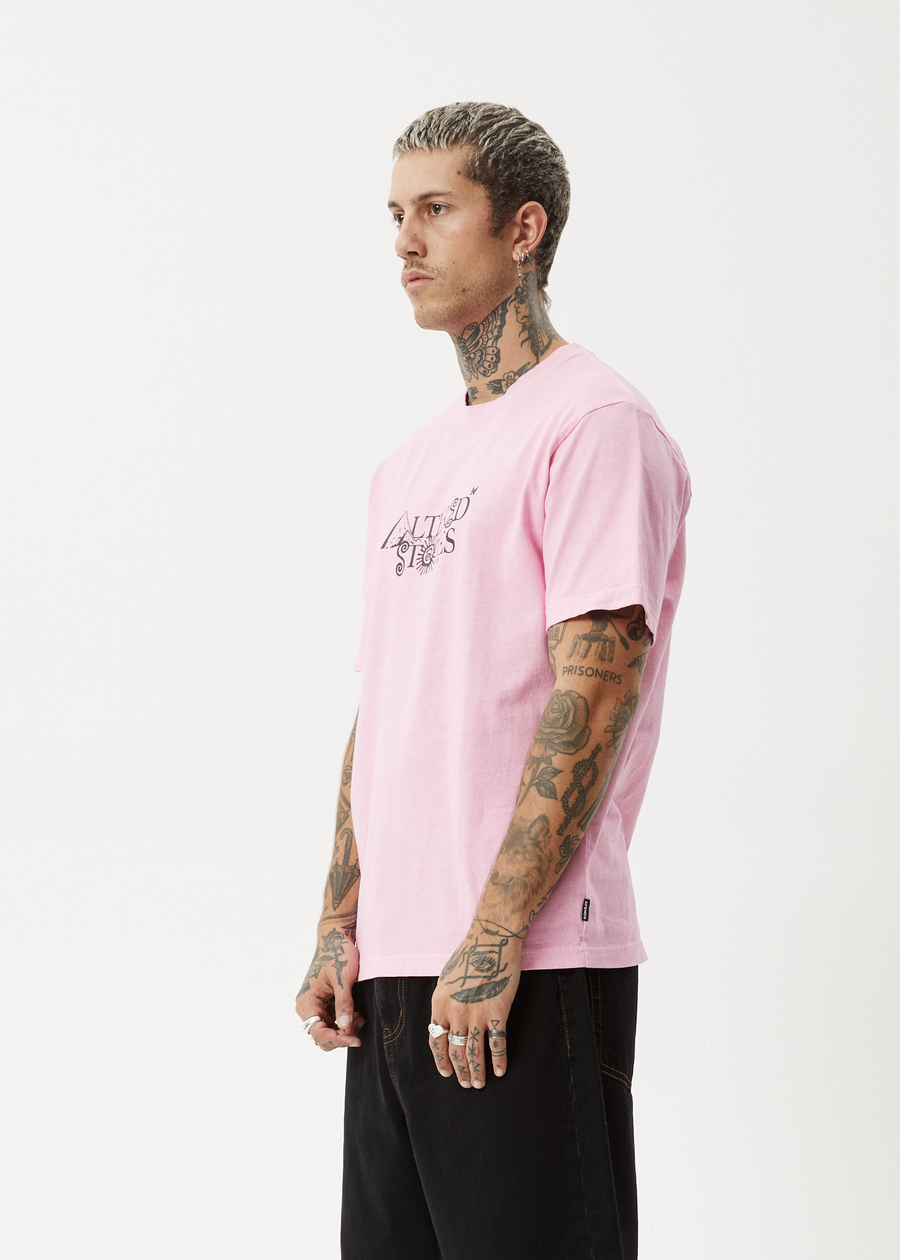 AFENDS Mens Deep State - Heavyweight Retro Tee - Vintage Pink