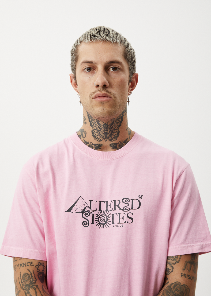 AFENDS Mens Deep State - Heavyweight Retro Tee - Vintage Pink