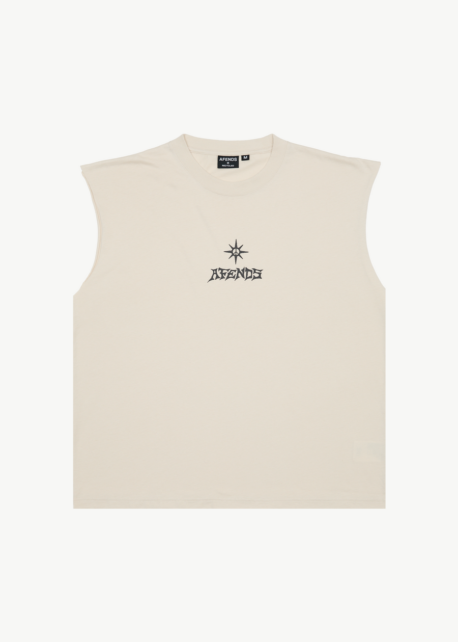 AFENDS Mens Peace Out - Sleeveless Tee - Moonbeam