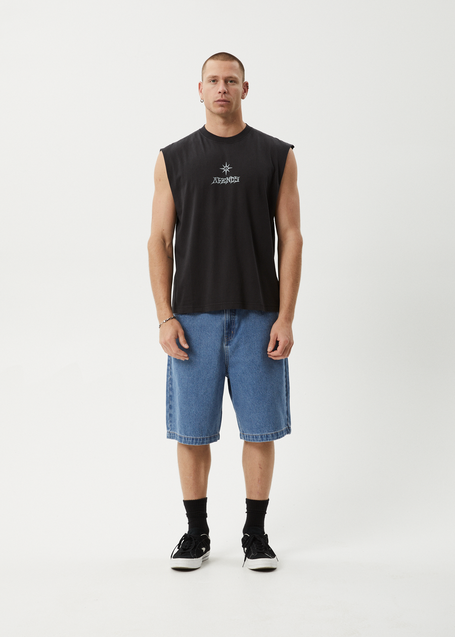 AFENDS Mens Peace Out - Sleeveless Tee - Stone Black
