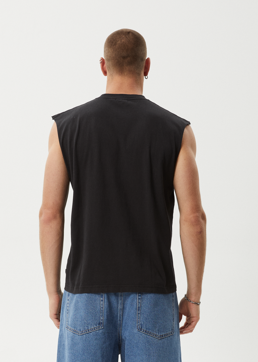 AFENDS Mens Peace Out - Sleeveless Tee - Stone Black