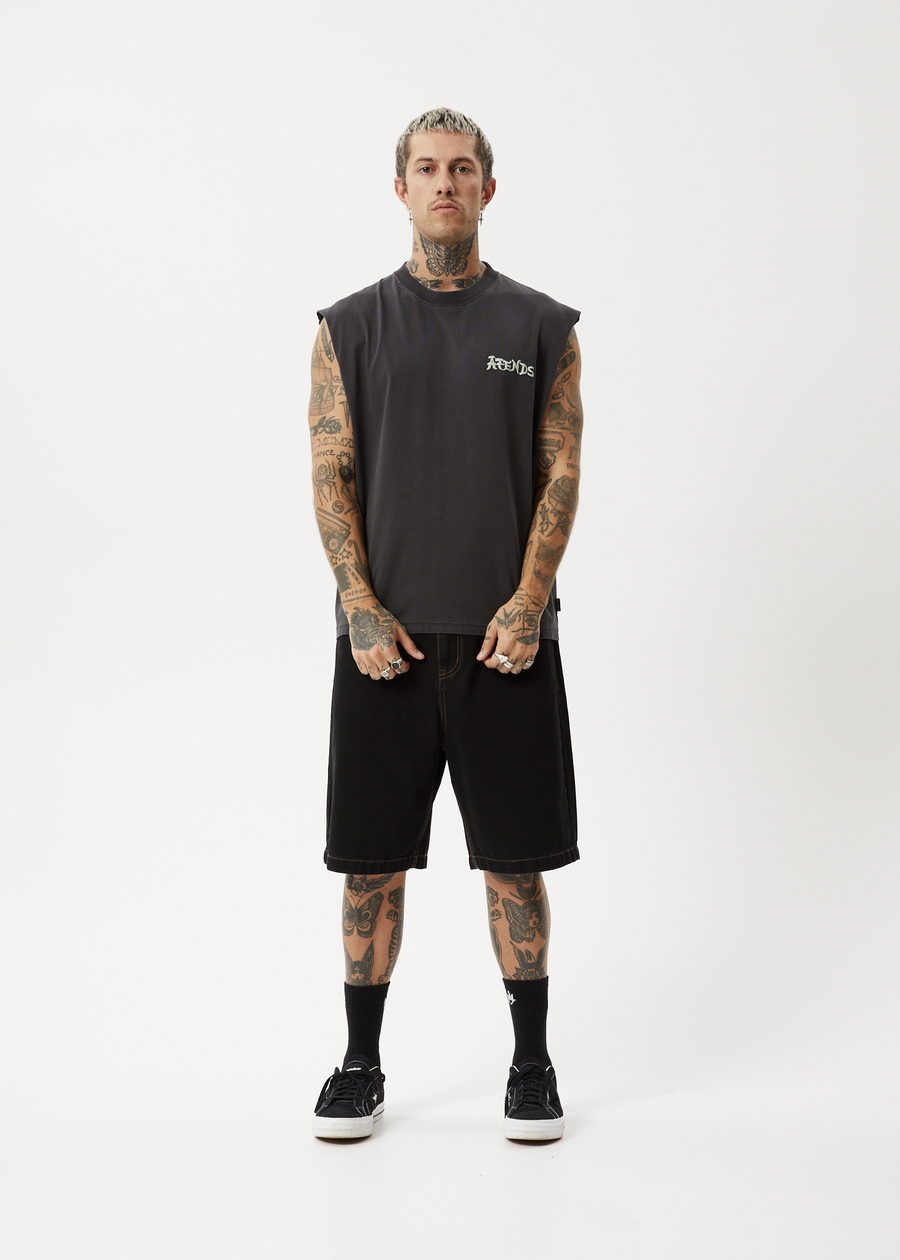 AFENDS Mens Destroyer - Sleeveless Tee - Stone Black