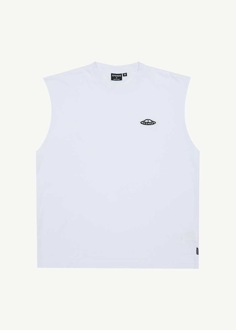 AFENDS Mens Earthling - Sleeveless Tee - White