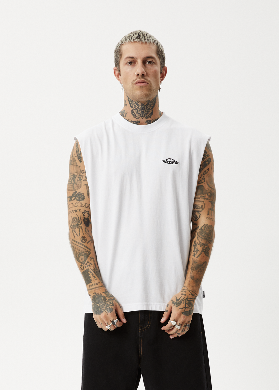 AFENDS Mens Earthling - Sleeveless Tee - White