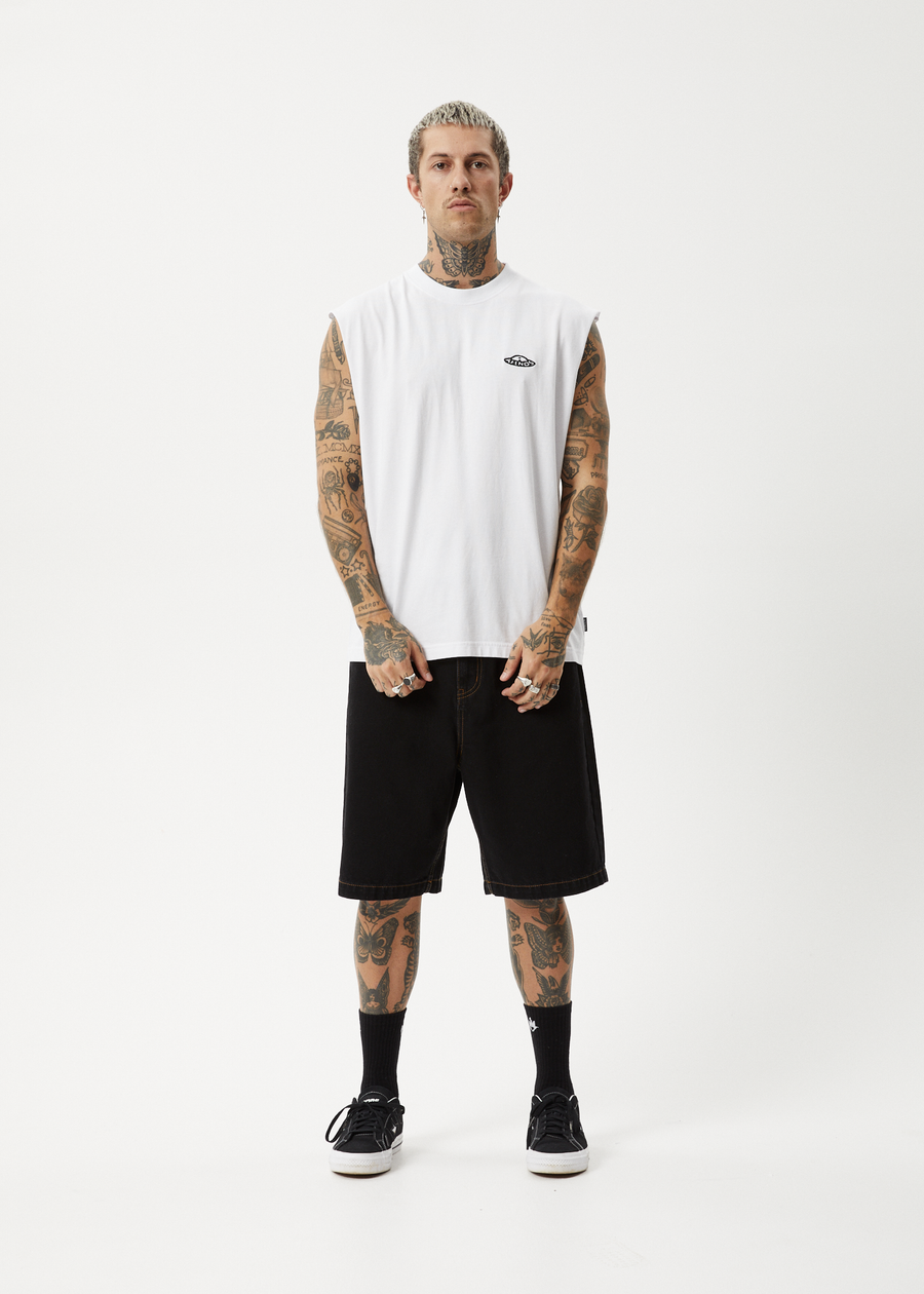 AFENDS Mens Earthling - Sleeveless Tee - White