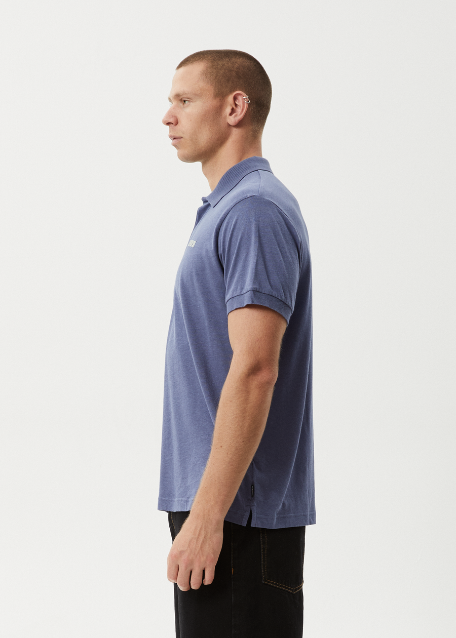 AFENDS Mens Byron Trip - Short Sleeve Polo Shirt - Marlin 