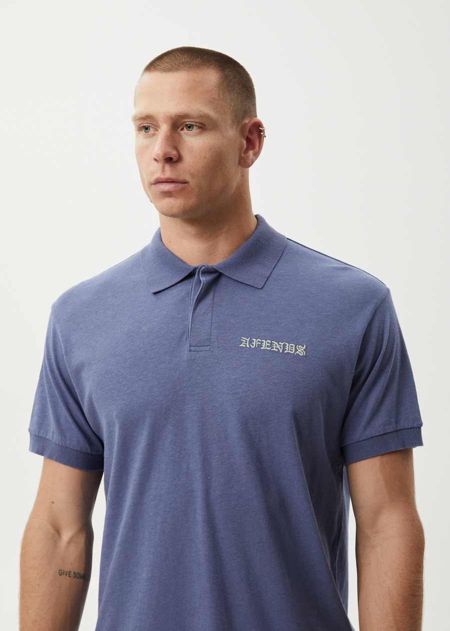 AFENDS Mens Byron Trip - Short Sleeve Polo Shirt - Marlin 
