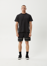 AFENDS Mens Peace Out Tape - Elastic Waist Short - Black - Afends mens peace out tape   elastic waist short   black 