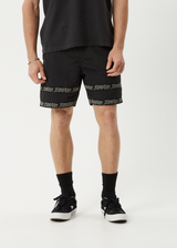 AFENDS Mens Peace Out Tape - Elastic Waist Short - Black - Afends mens peace out tape   elastic waist short   black 