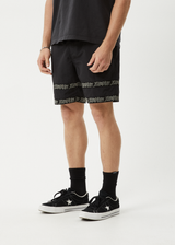 AFENDS Mens Peace Out Tape - Elastic Waist Short - Black - Afends mens peace out tape   elastic waist short   black 