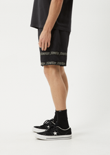 AFENDS Mens Peace Out Tape - Elastic Waist Short - Black - Afends mens peace out tape   elastic waist short   black 