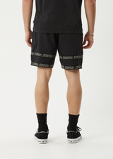AFENDS Mens Peace Out Tape - Elastic Waist Short - Black - Afends mens peace out tape   elastic waist short   black 
