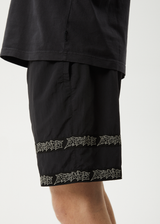 AFENDS Mens Peace Out Tape - Elastic Waist Short - Black - Afends mens peace out tape   elastic waist short   black 