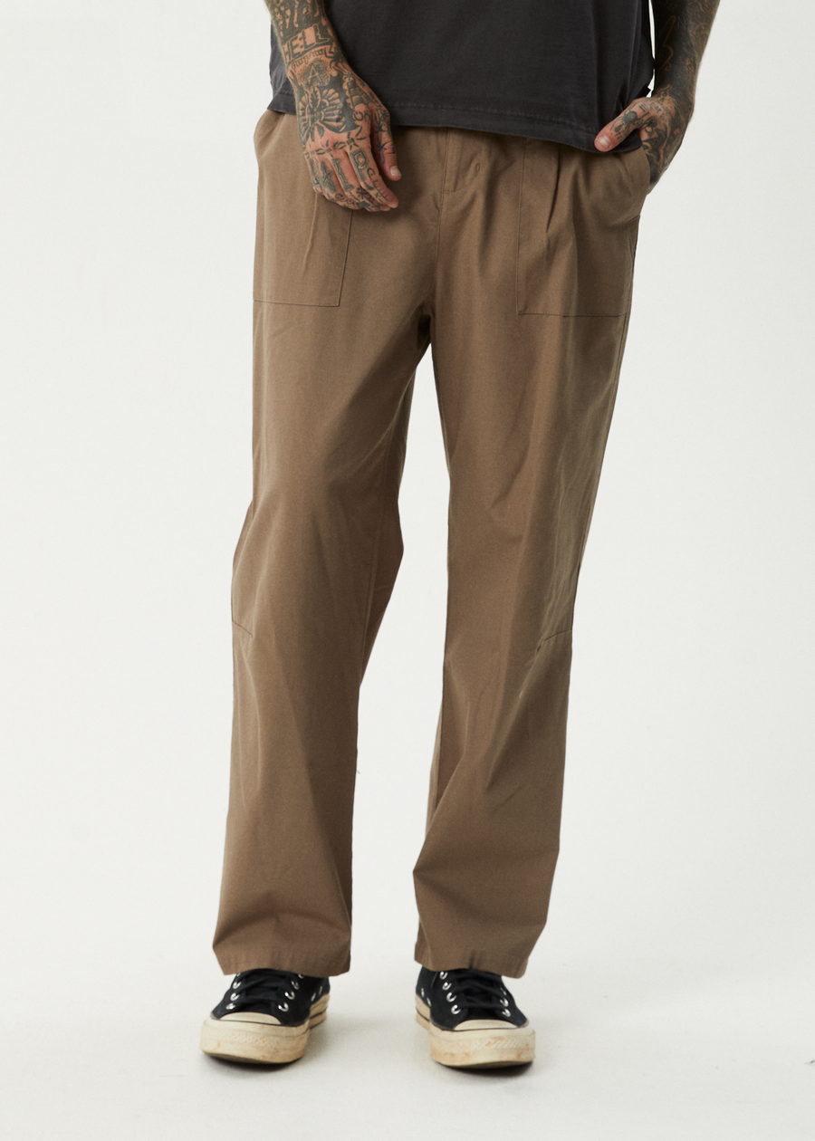 AFENDS Mens Glider - Pleated Pant - Fossil