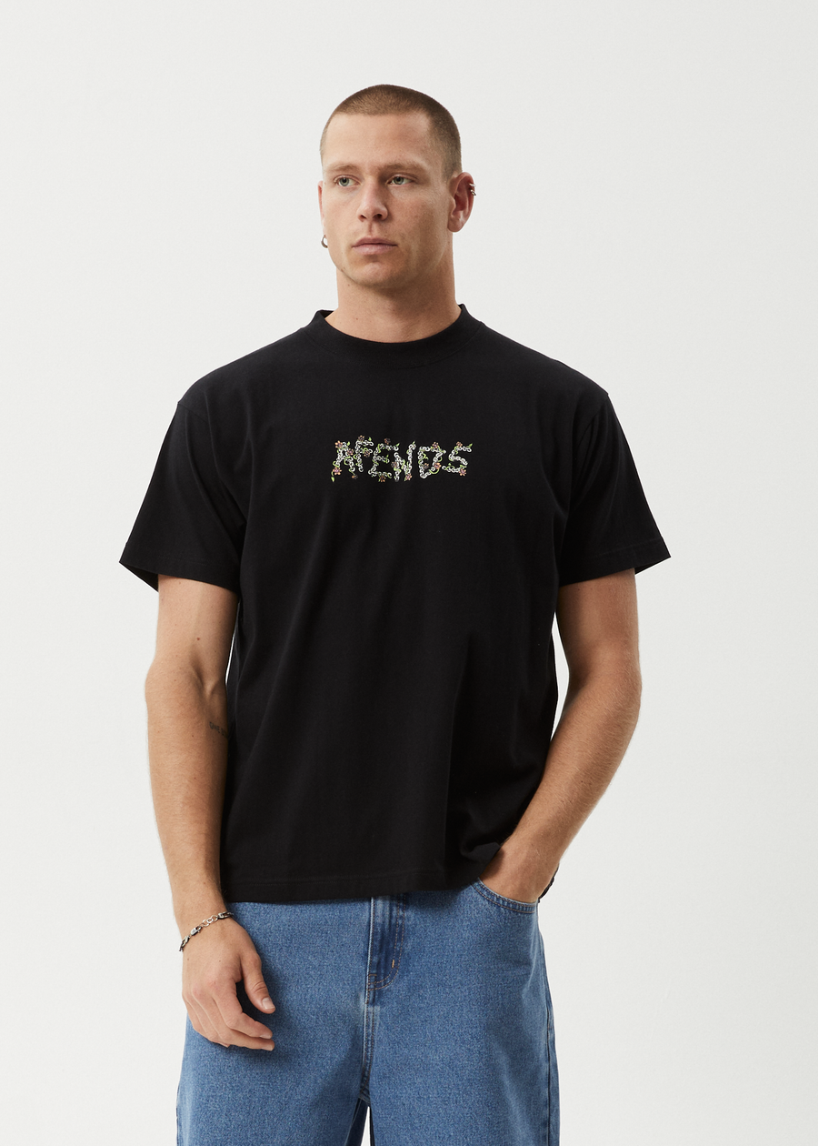 AFENDS Mens Daisy Chain - Boxy Tee - Black