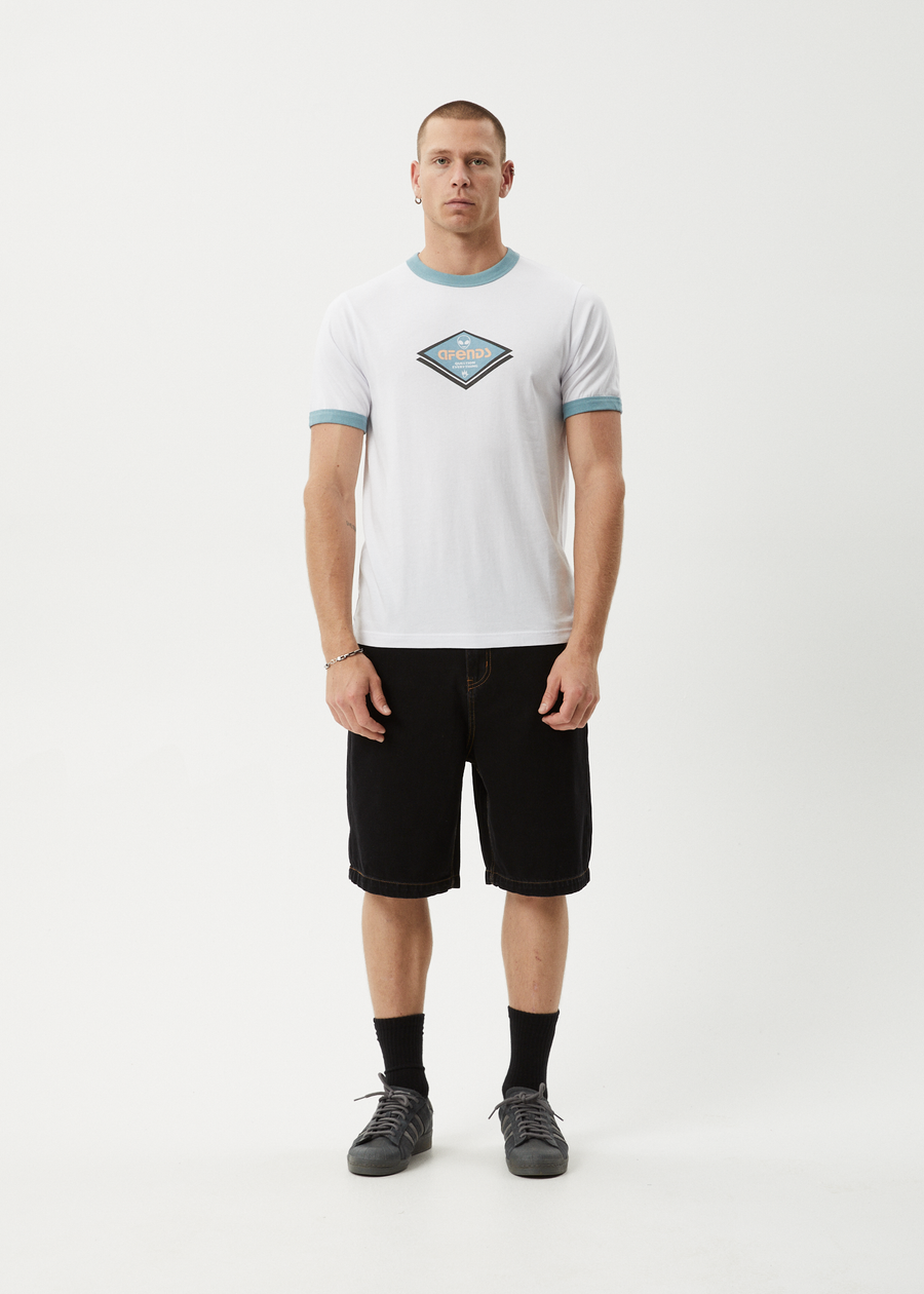 AFENDS Mens Tractorbeam - Ringer Tee - White