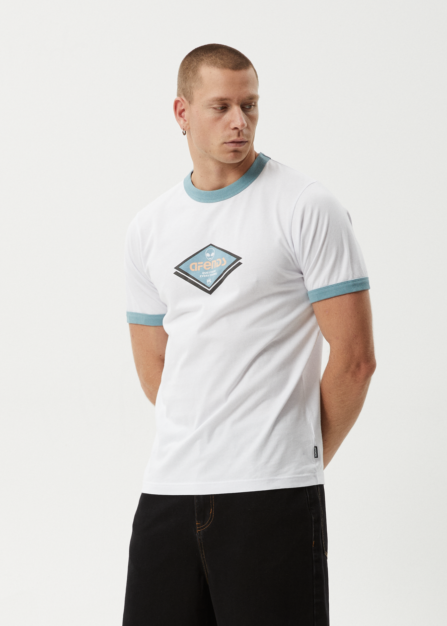AFENDS Mens Tractorbeam - Ringer Tee - White