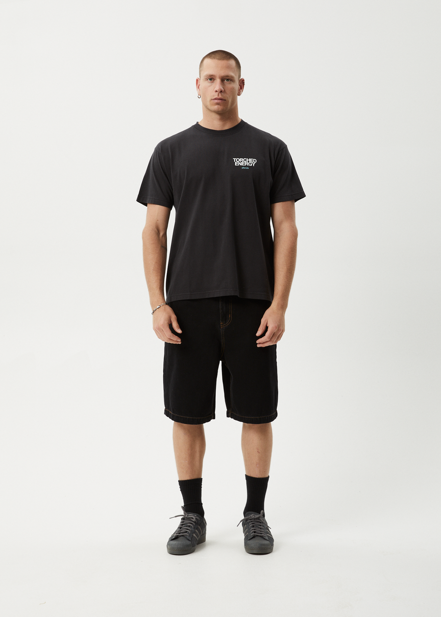 AFENDS Mens Torched Energy - Boxy Tee - Stone Black