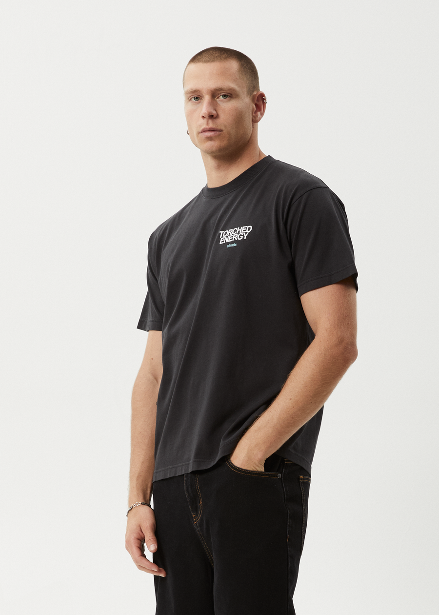 AFENDS Mens Torched Energy - Boxy Tee - Stone Black