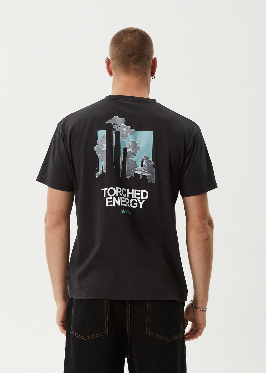 AFENDS Mens Torched Energy - Boxy Tee - Stone Black