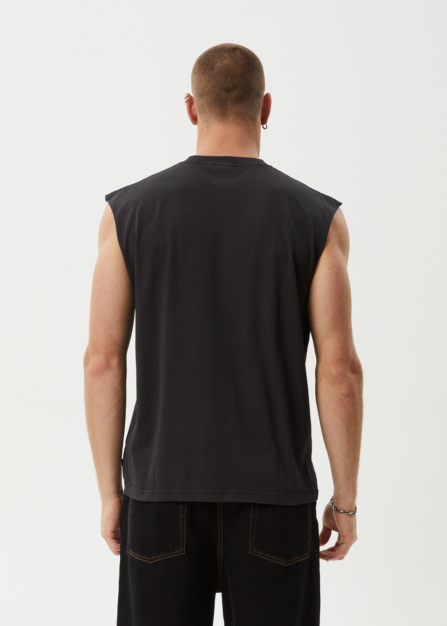 AFENDS Mens Thorny - Sleeveless Tee - Stone Black
