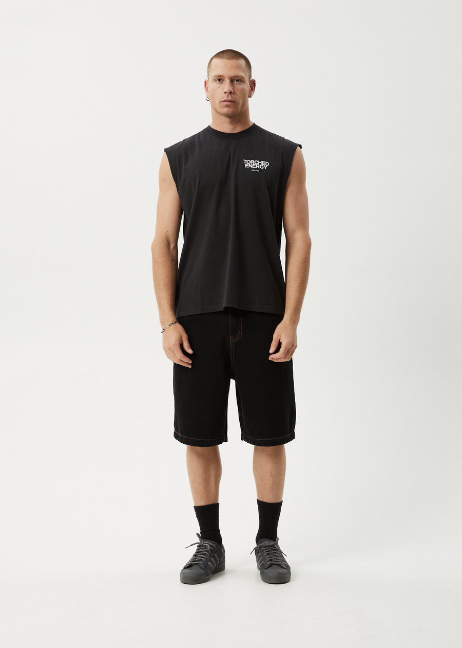 AFENDS Mens Torched Energy - Sleeveless Tee - Stone Black