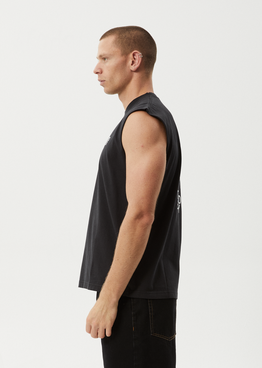 AFENDS Mens Torched Energy - Sleeveless Tee - Stone Black