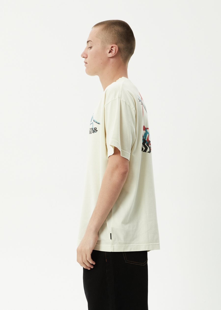 AFENDS Mens Smiling Assassin - Boxy Tee - Limestone