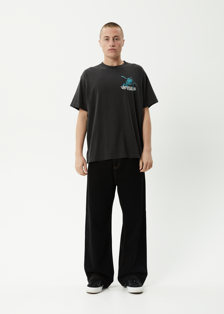 AFENDS Mens Smiling Assassin - Boxy Tee - Stone Black