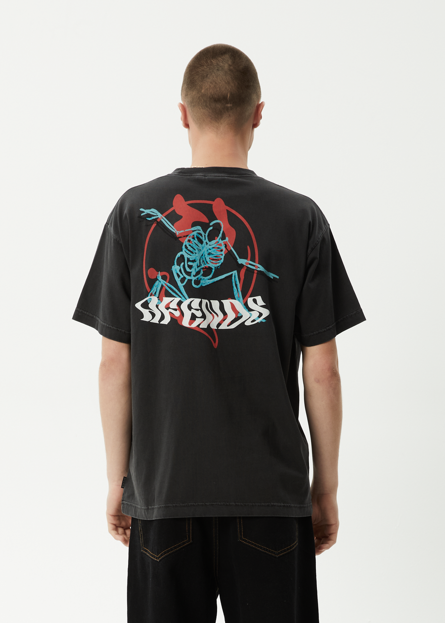 AFENDS Mens Smiling Assassin - Boxy Tee - Stone Black