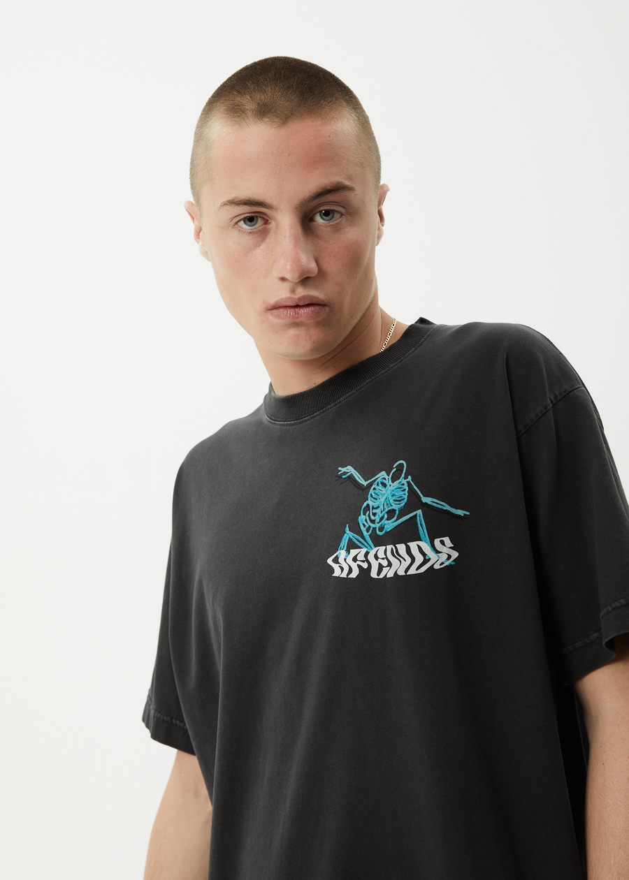 AFENDS Mens Smiling Assassin - Boxy Tee - Stone Black