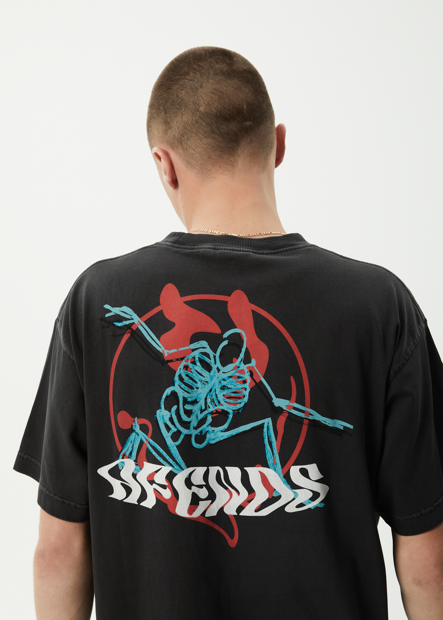 AFENDS Mens Smiling Assassin - Boxy Tee - Stone Black