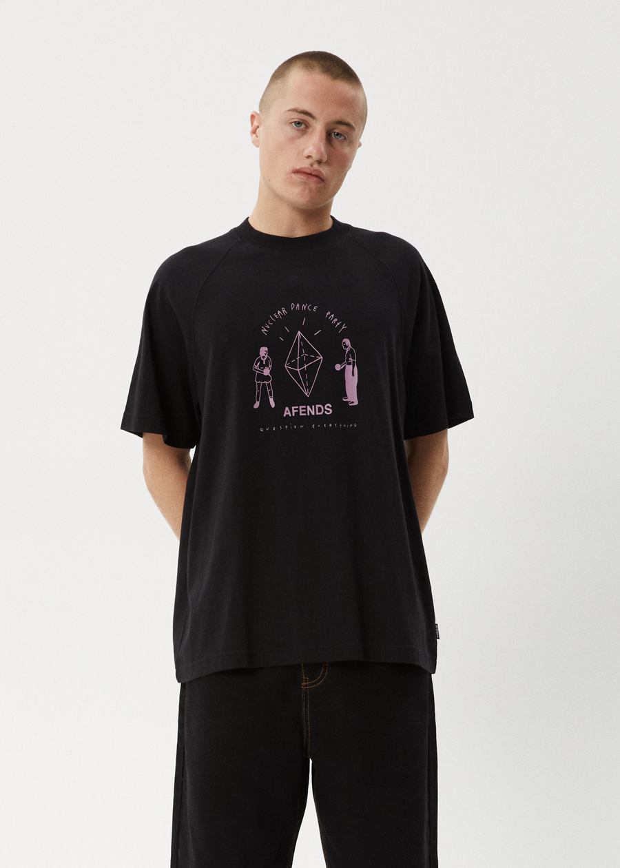 AFENDS Mens Dance Party - Raglan Boxy Tee - Black