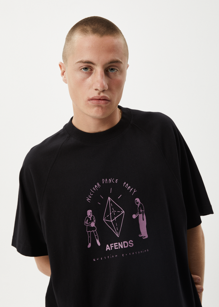 AFENDS Mens Dance Party - Raglan Boxy Tee - Black