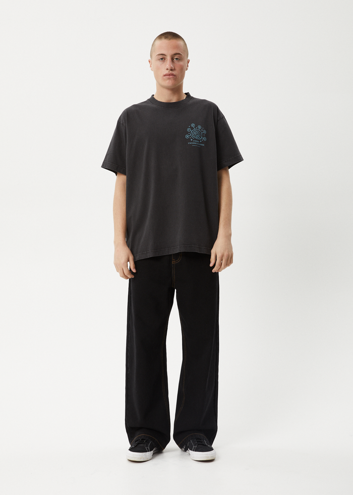 AFENDS Mens Cosmic Con - Heavyweight Boxy Tee - Stone Black