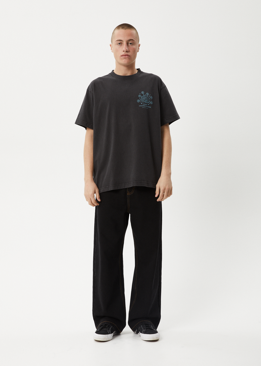 AFENDS Mens Cosmic Con - Heavyweight Boxy Tee - Stone Black