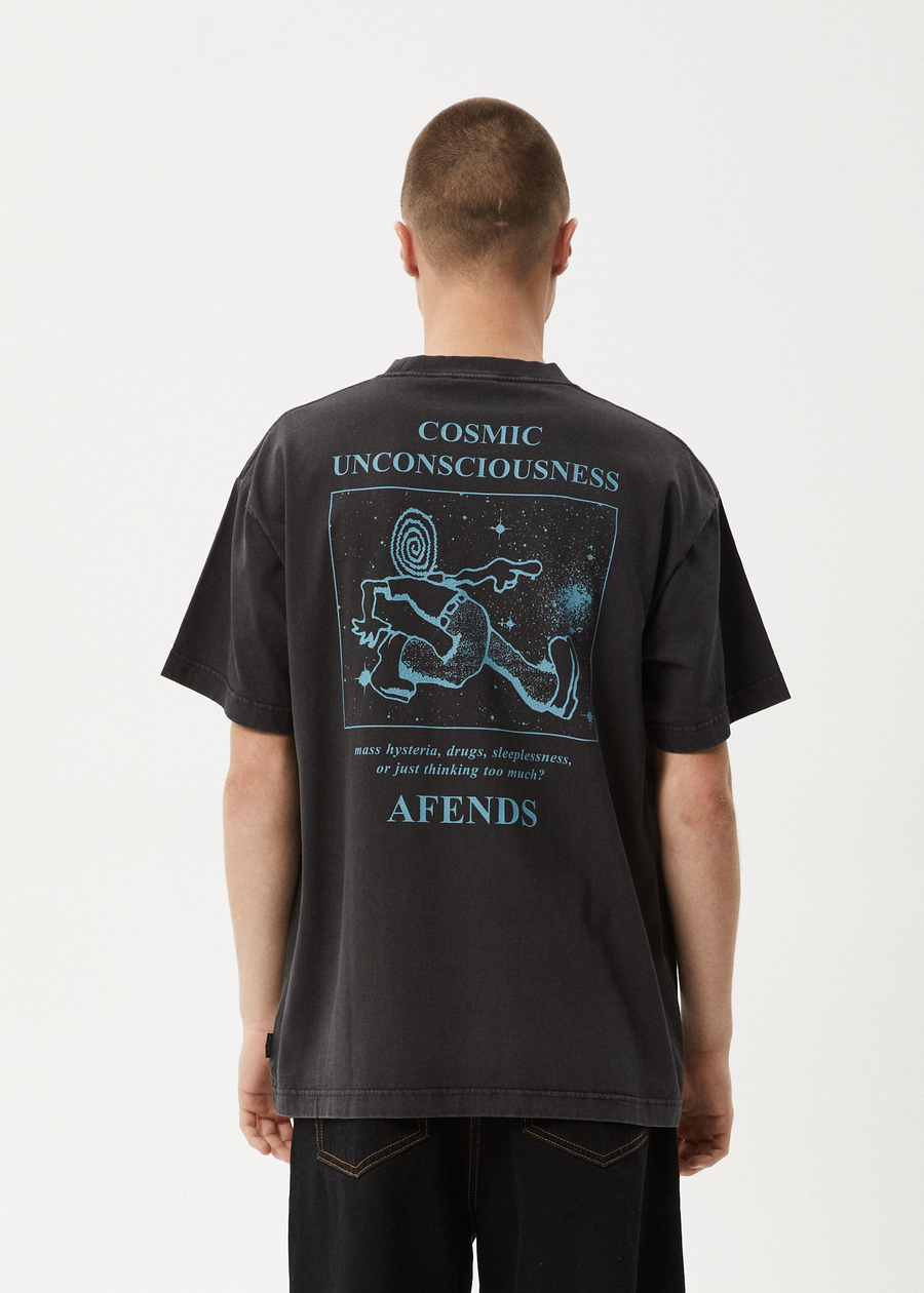 AFENDS Mens Cosmic Con - Heavyweight Boxy Tee - Stone Black