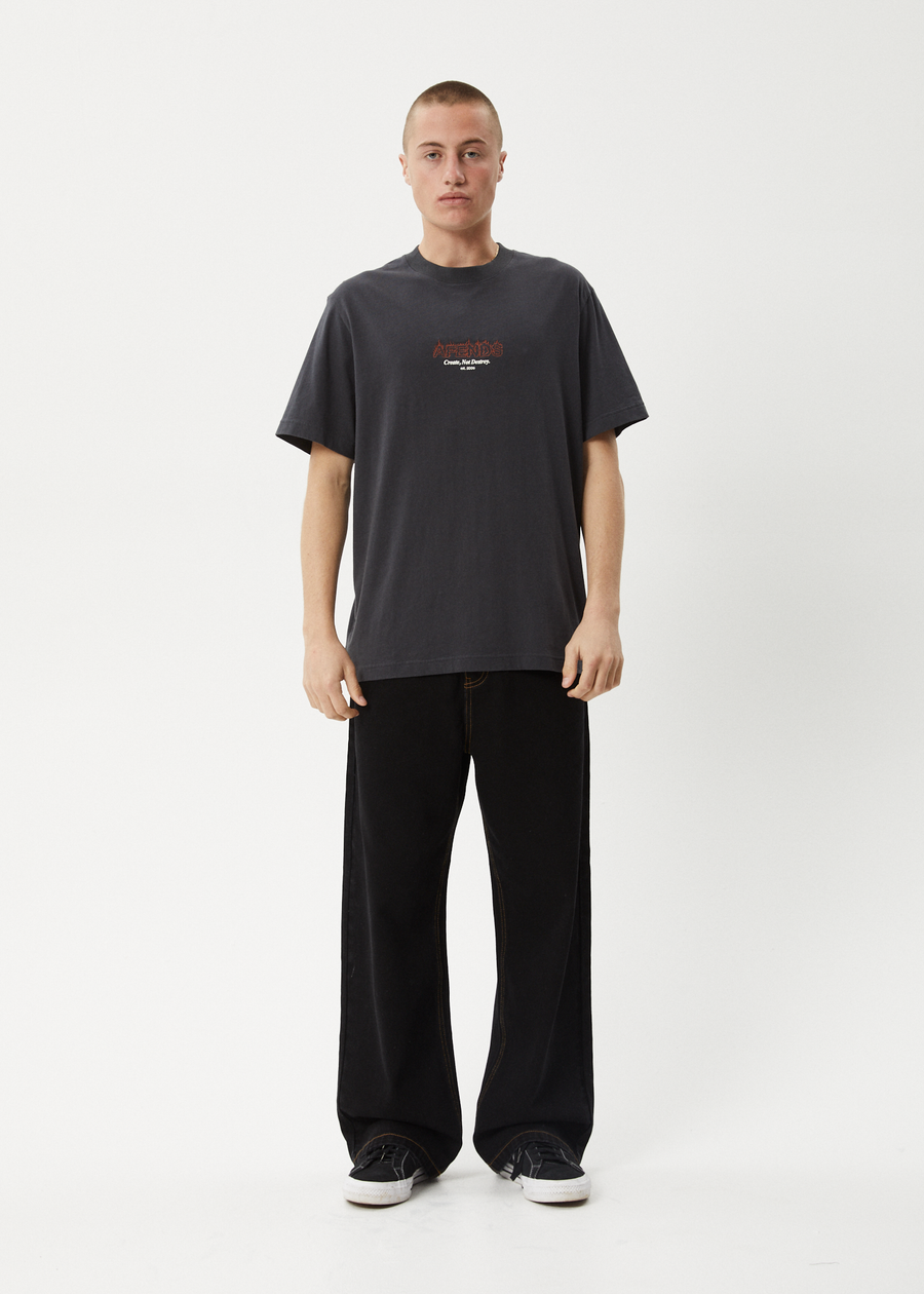 AFENDS Mens Ember - Retro Tee - Charcoal