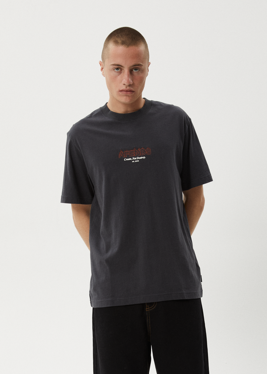AFENDS Mens Ember - Retro Tee - Charcoal