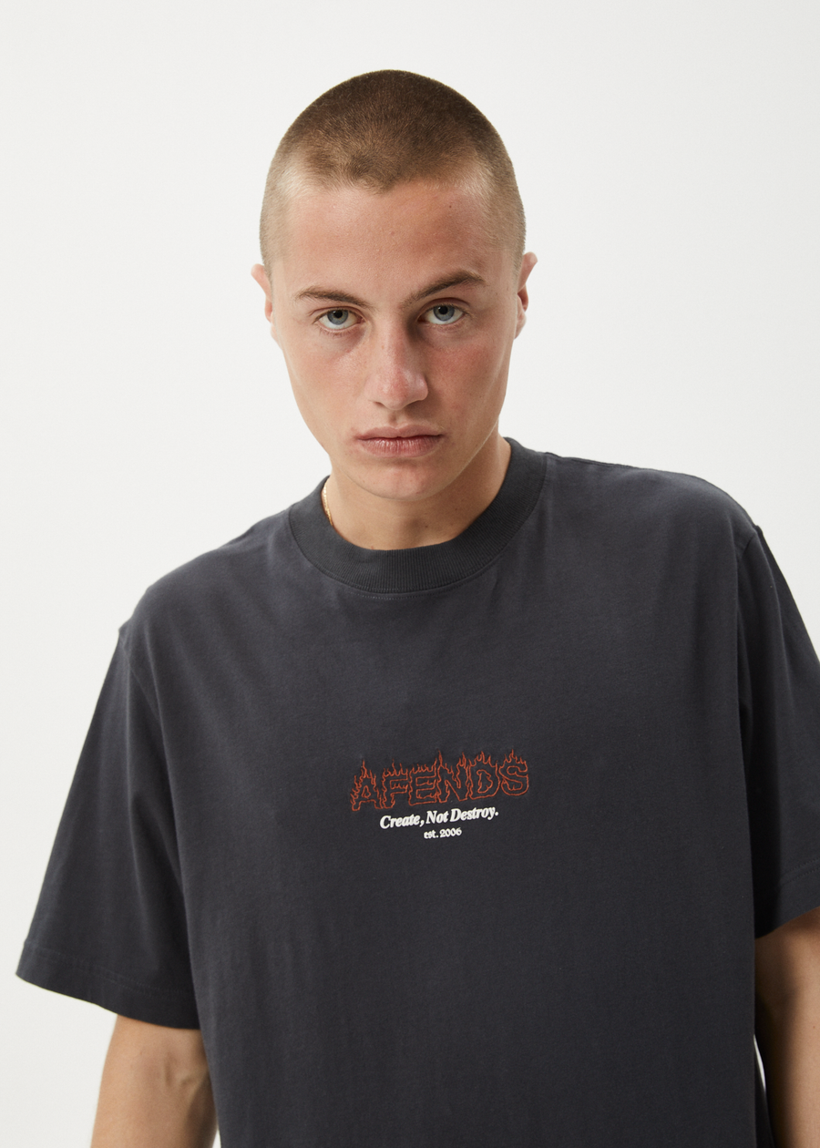 AFENDS Mens Ember - Retro Tee - Charcoal