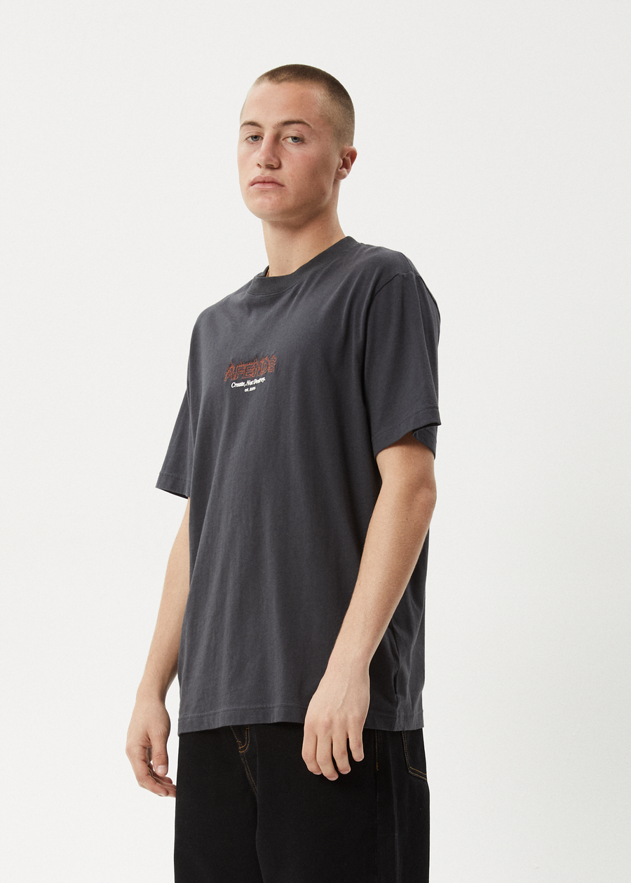 AFENDS Mens Ember - Retro Tee - Charcoal